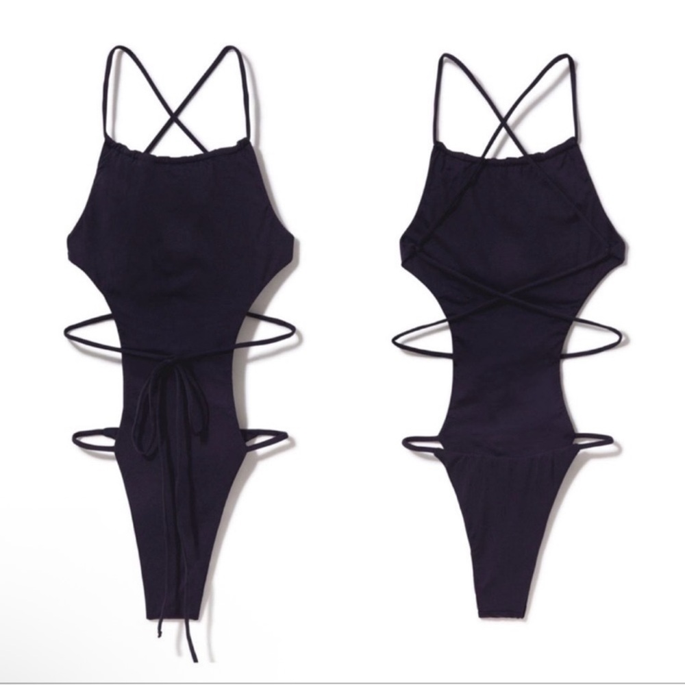 New! Rare INAMORATA George’s Ribbed Cut-Out Wrap Tie Lace Up One Piece Swimsuit - Picture 6 of 12